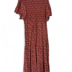 Floral Burnt Orange Maxi Dress with Short Flutter Sleeves